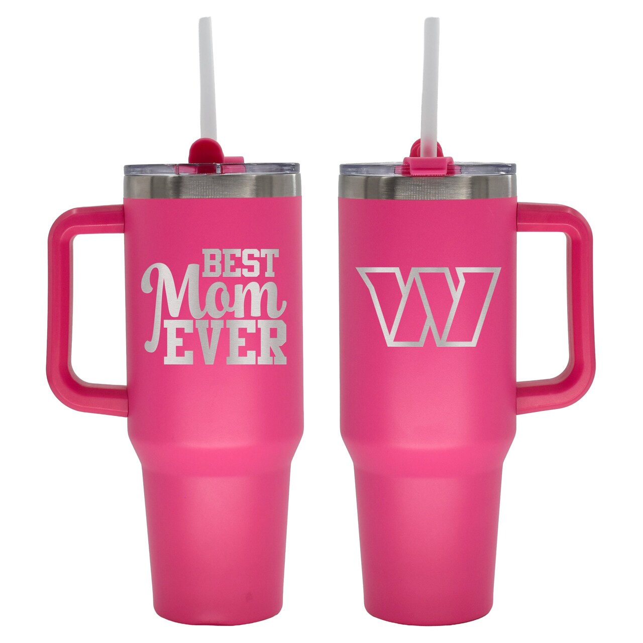 40oz Pink Stainless Steel Colossal Tumbler, Etched, Best Mom Ever Design, Washington Commanders